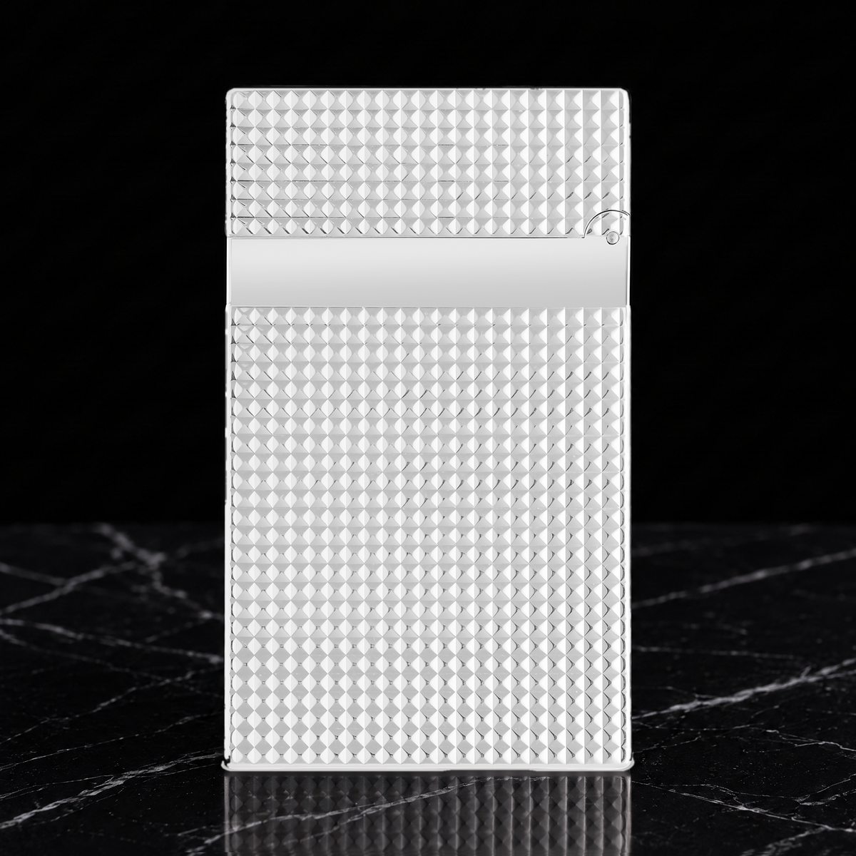 S.T. Dupont Ligne 2 Diamond Head lighter in palladium, reverse view of the guilloché body