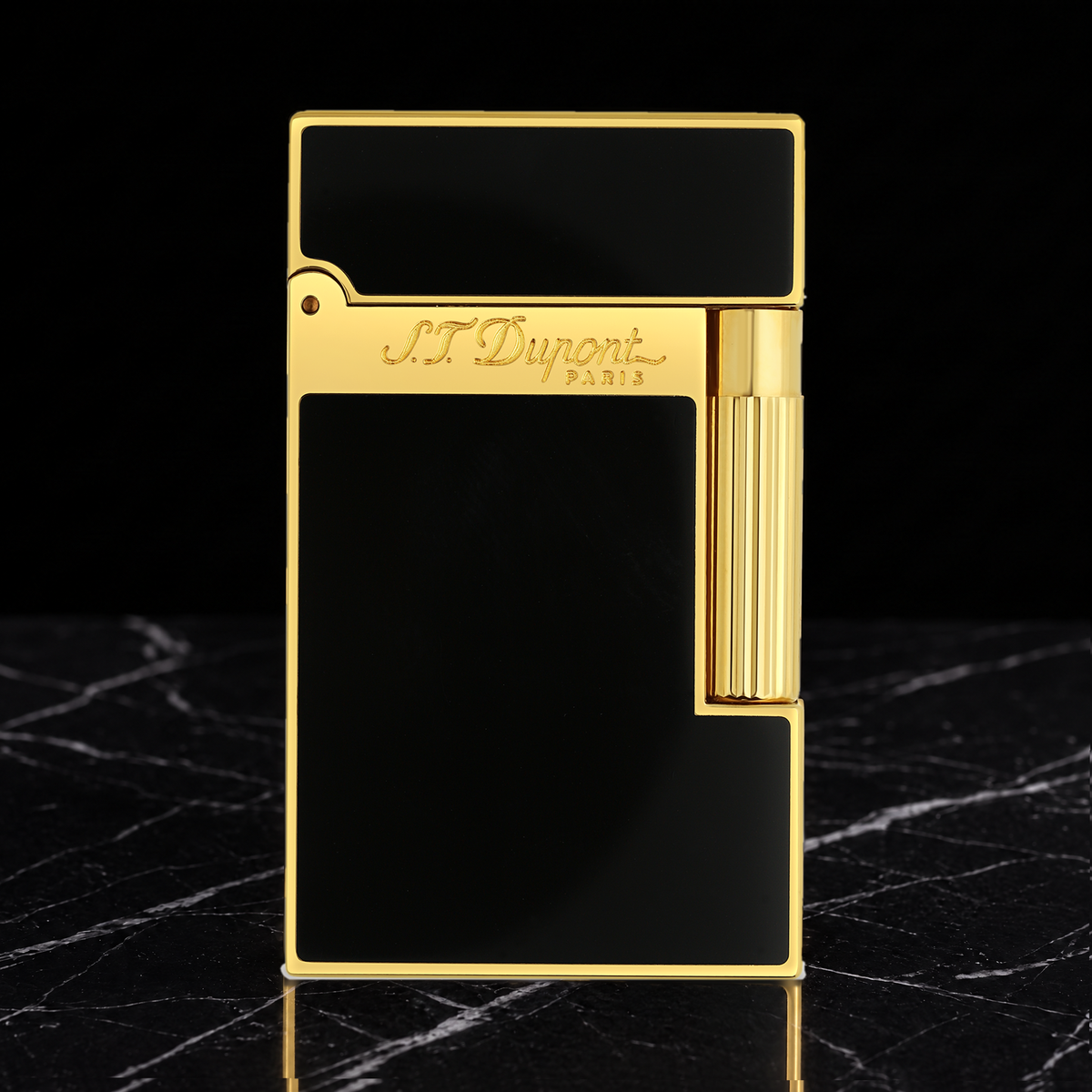 S.T. Dupont Ligne 2 Perfect Ping Lighter, matte black lacquer with gold-finish trim