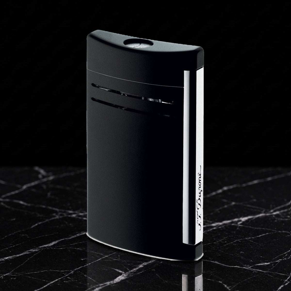 S.T. Dupont Maxijet torch lighter in matte black with chrome trim, front view