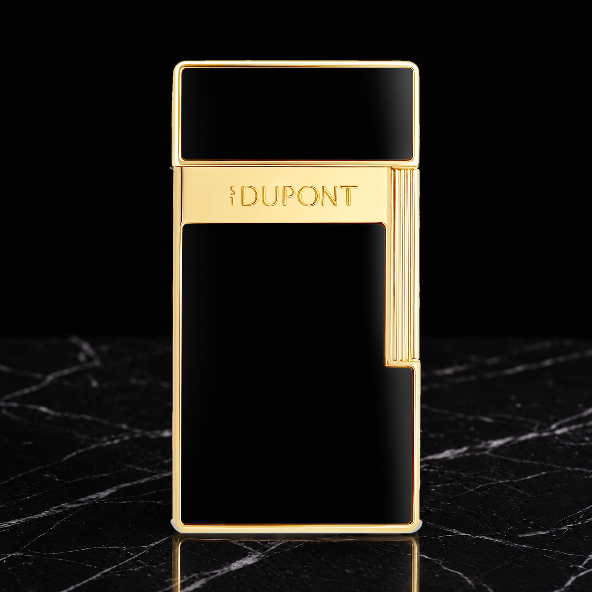 S.T. Dupont Biggy Lighter, black lacquer with gold-finish trim