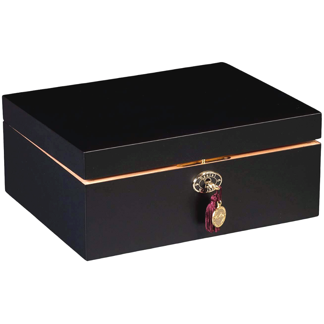 Daniel Marshall Ambiente 65 desktop cigar humidor in black matte, Spanish cedar lined, view 2 of 3