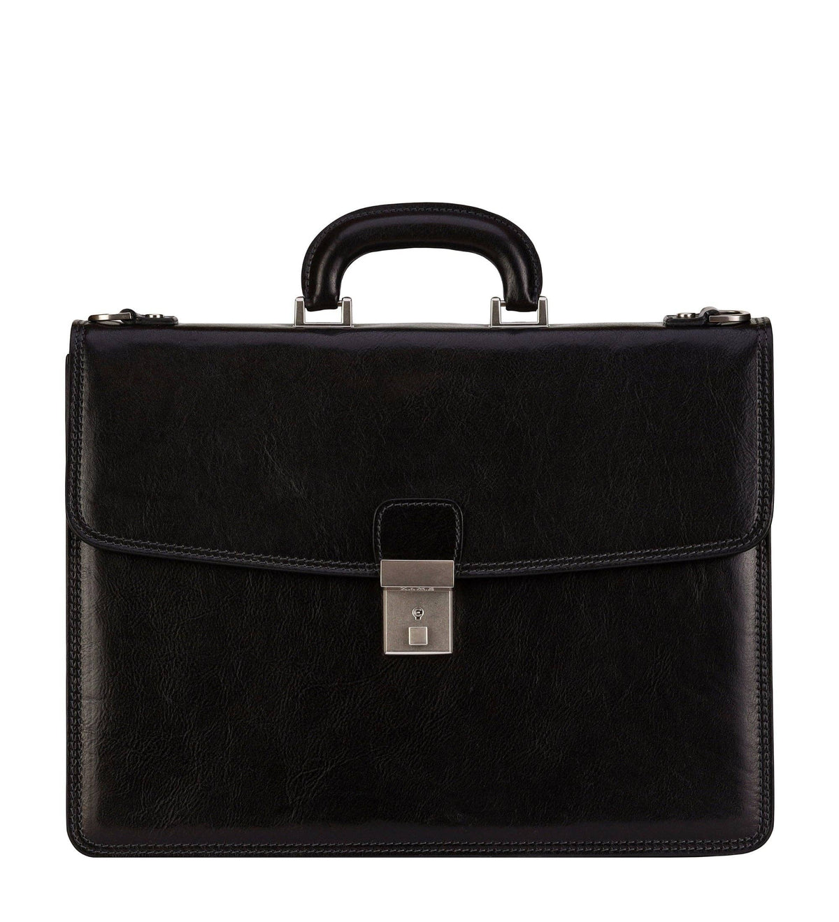 The Sound of the Mountain black leather briefcase in Italian Vachetta (Time Resistance), front view