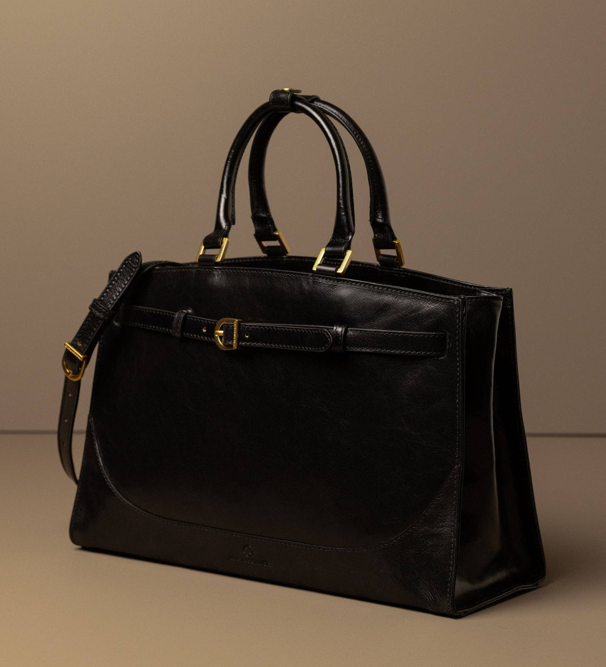 Shirley — black full-grain leather work tote by Time Resistance
