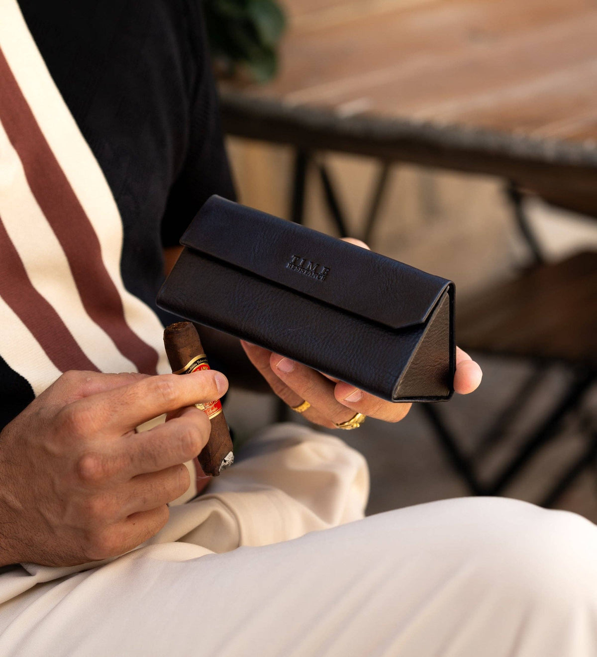 The Riddle of the Sands black leather glasses case in Italian Vachetta (Time Resistance) — view 8