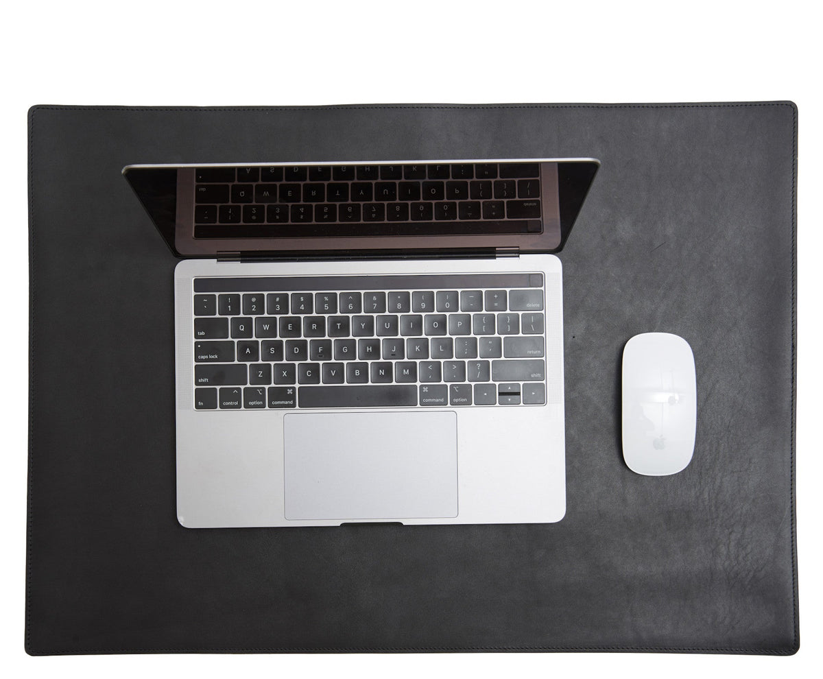 Carter Leather Desk Pad in black — edge detail