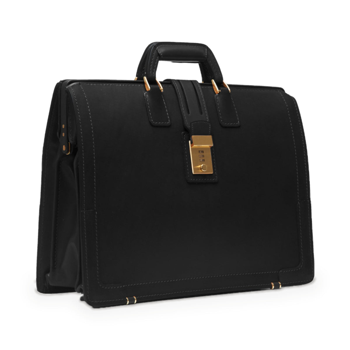 Churchill Classic Briefcase in black full-grain leather — open view