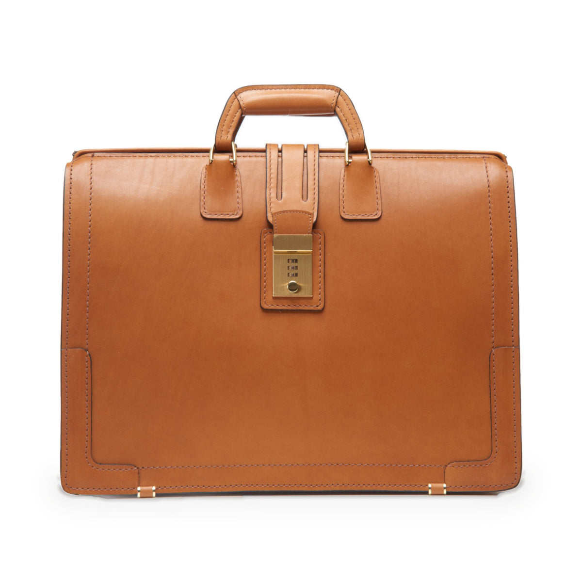 Churchill Classic Briefcase in tan full-grain leather — front view