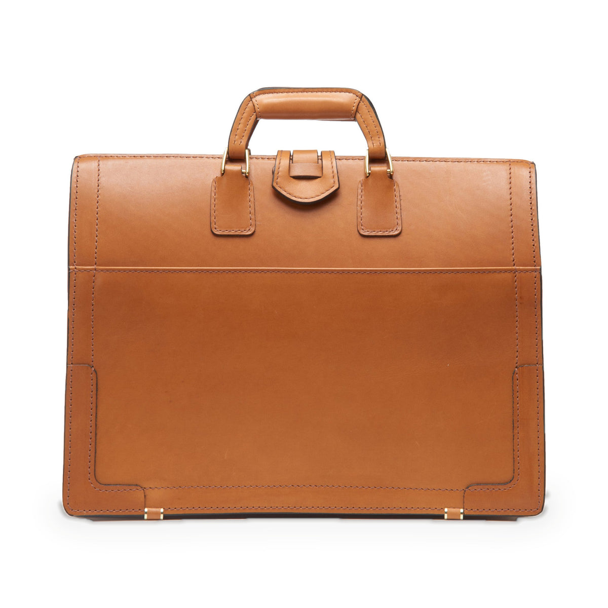 Churchill Classic Briefcase in tan full-grain leather — angle view