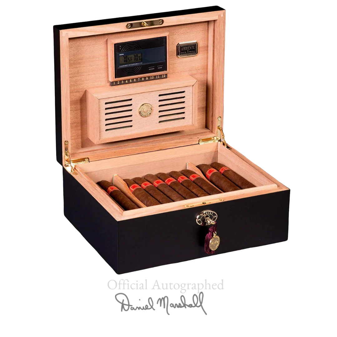 Daniel Marshall Ambiente 65 desktop cigar humidor in black matte, Spanish cedar lined, view 1 of 3
