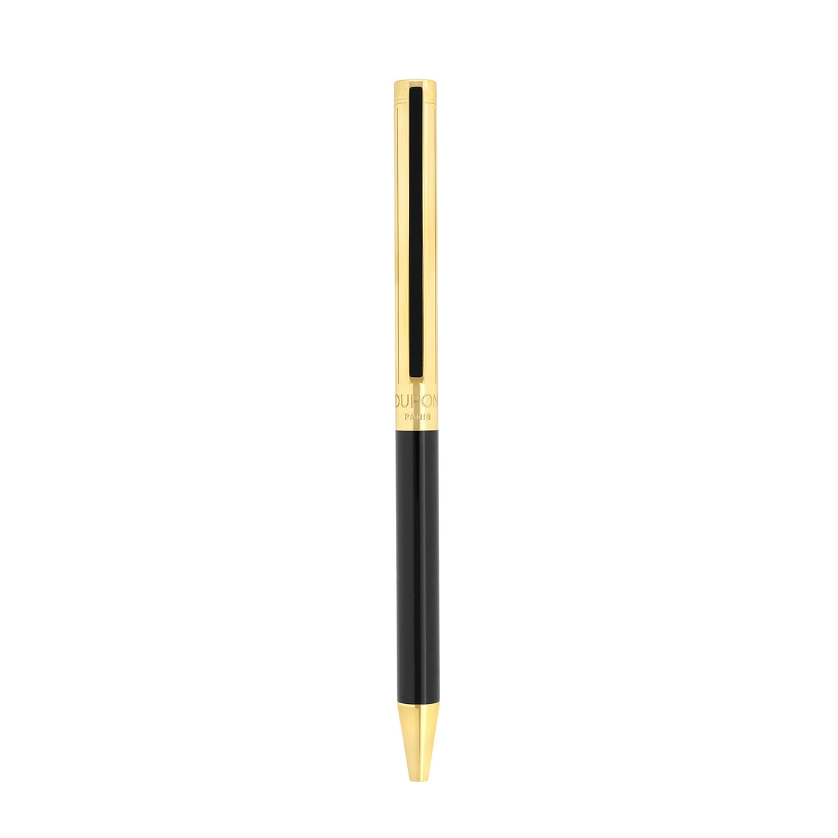 S.T. Dupont Classique ballpoint in black lacquer with gold finish, shown full length
