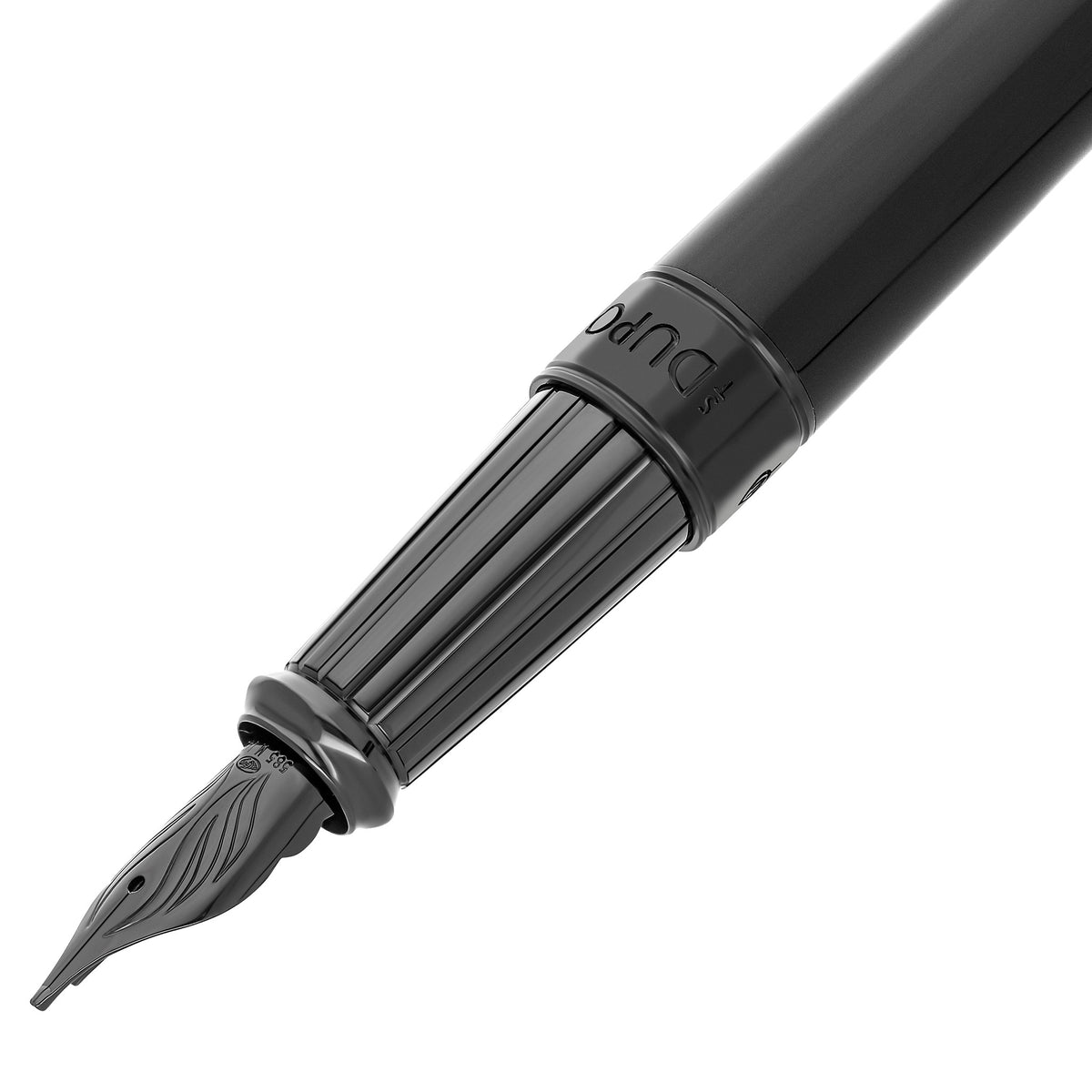 Close-up of the S.T. Dupont Line D Eternity black-finished 14-carat solid gold Wings nib and section