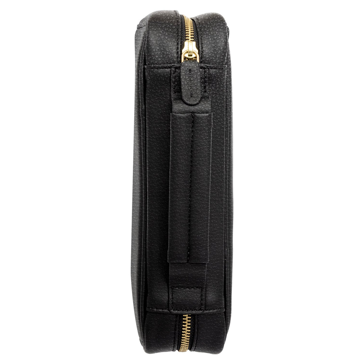 Xikar Sentinel case in black, spine view with the stitched leather carry handle