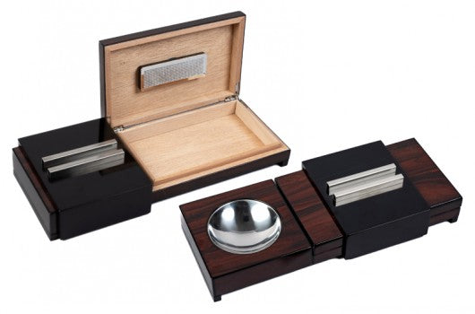 Sliding cigar ashtray with hidden humidor, closed, with the cutter slot on the lid