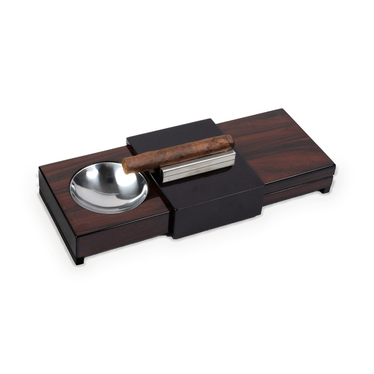 Sliding ashtray with hidden humidor, lid partly open showing the cedar interior