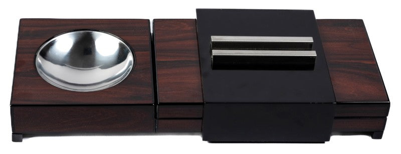 Sliding cigar ashtray with hidden humidor, top view of the ashtray bowl and slide lid
