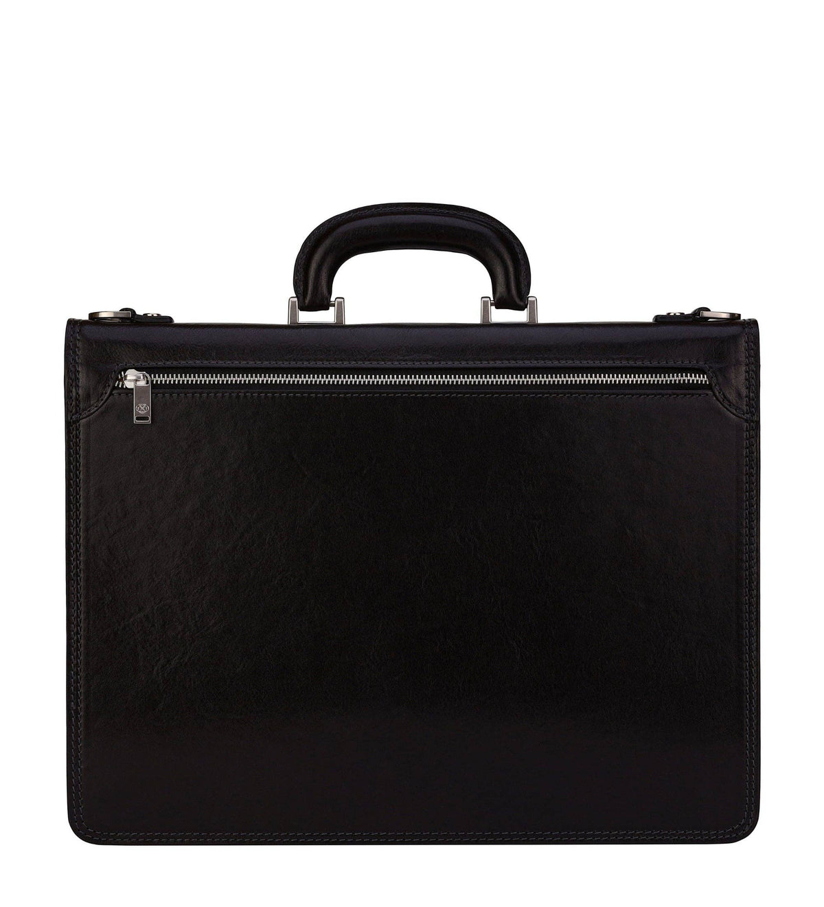 The Sound of the Mountain black leather briefcase in Italian Vachetta (Time Resistance) — view 3