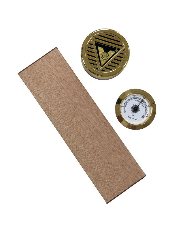 Bellevue humidor accessories — cedar divider, humidifier and analog hygrometer