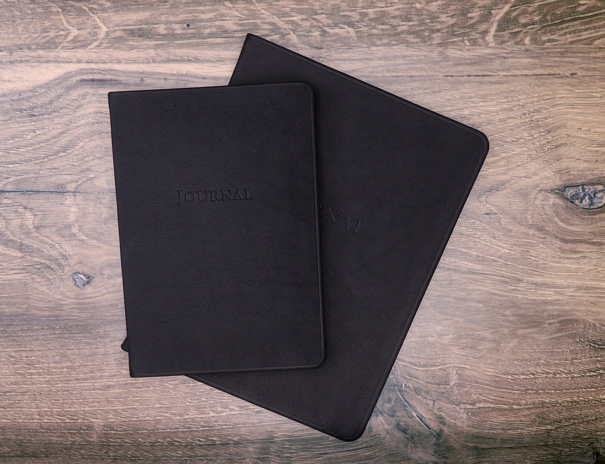 Large Leather Journal shown with the smaller Desk Leather Journal for scale