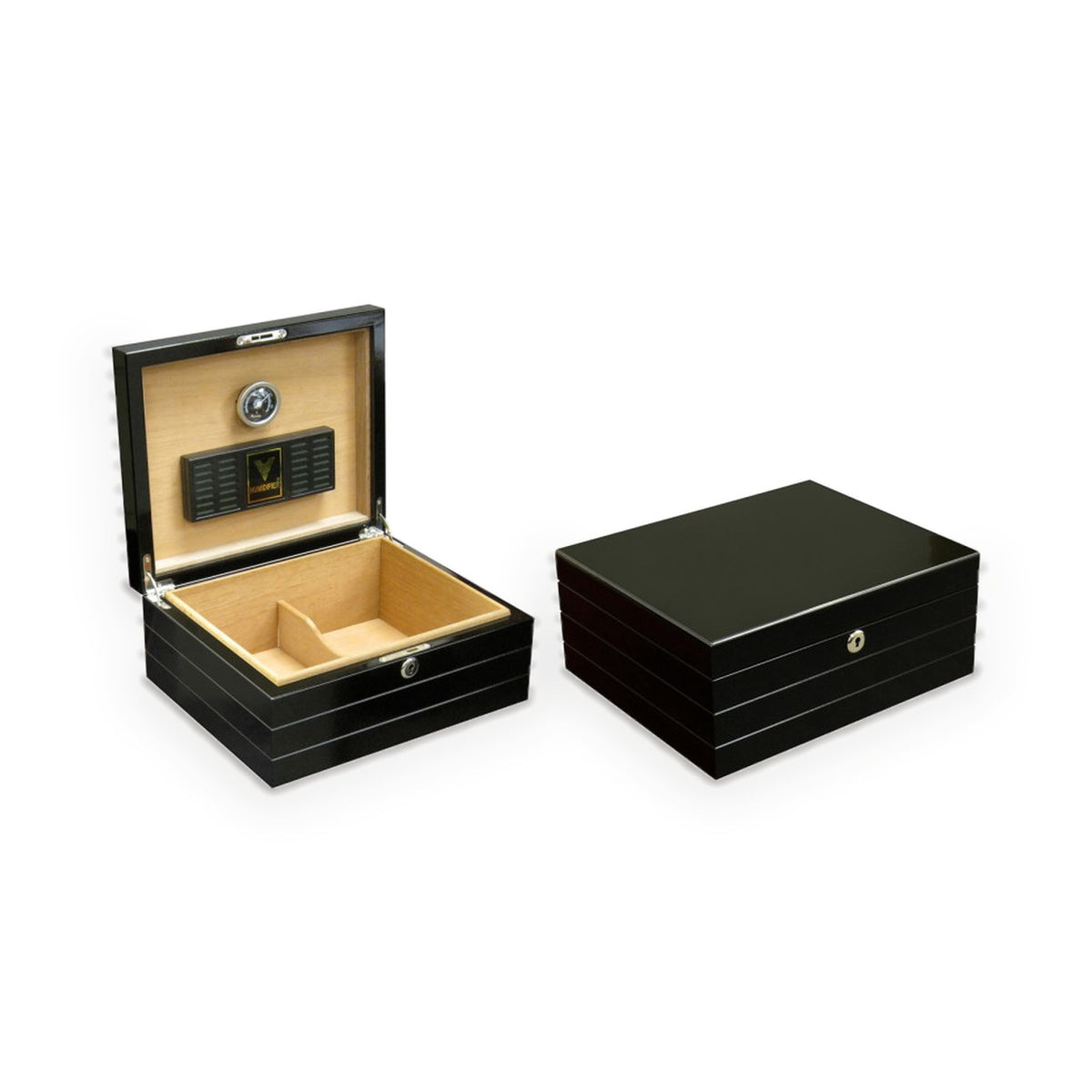 The Onyx humidor open beside a second, closed Onyx