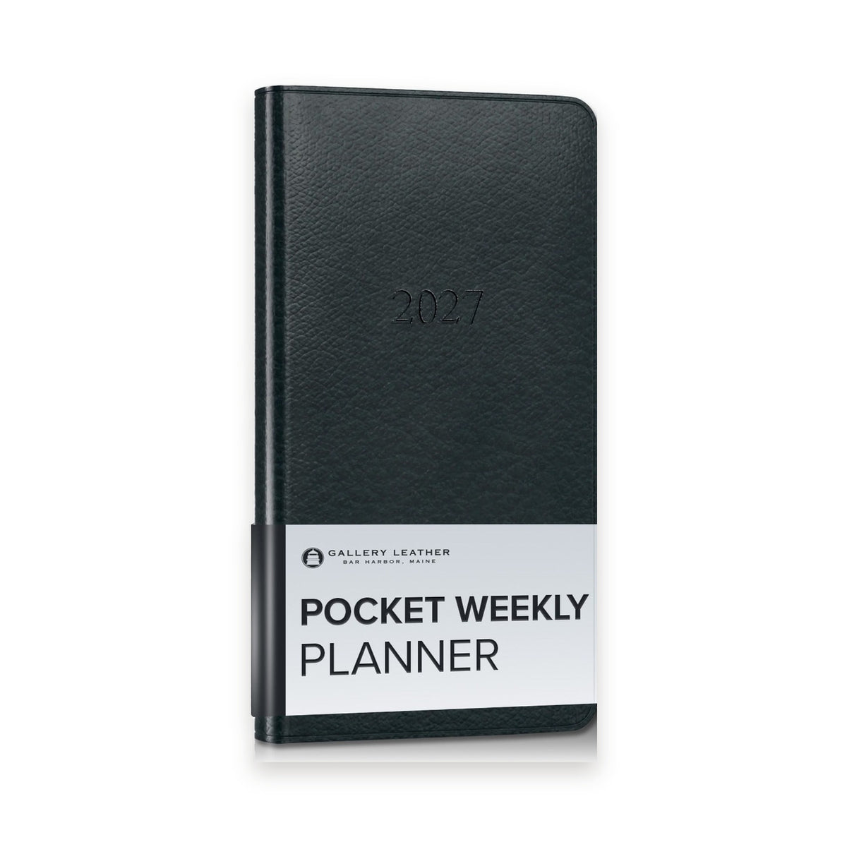 Pocket Weekly Leather Planner 2027 in Tremont Atlantic full-grain leather — front cover, 6 by 3.25 inches