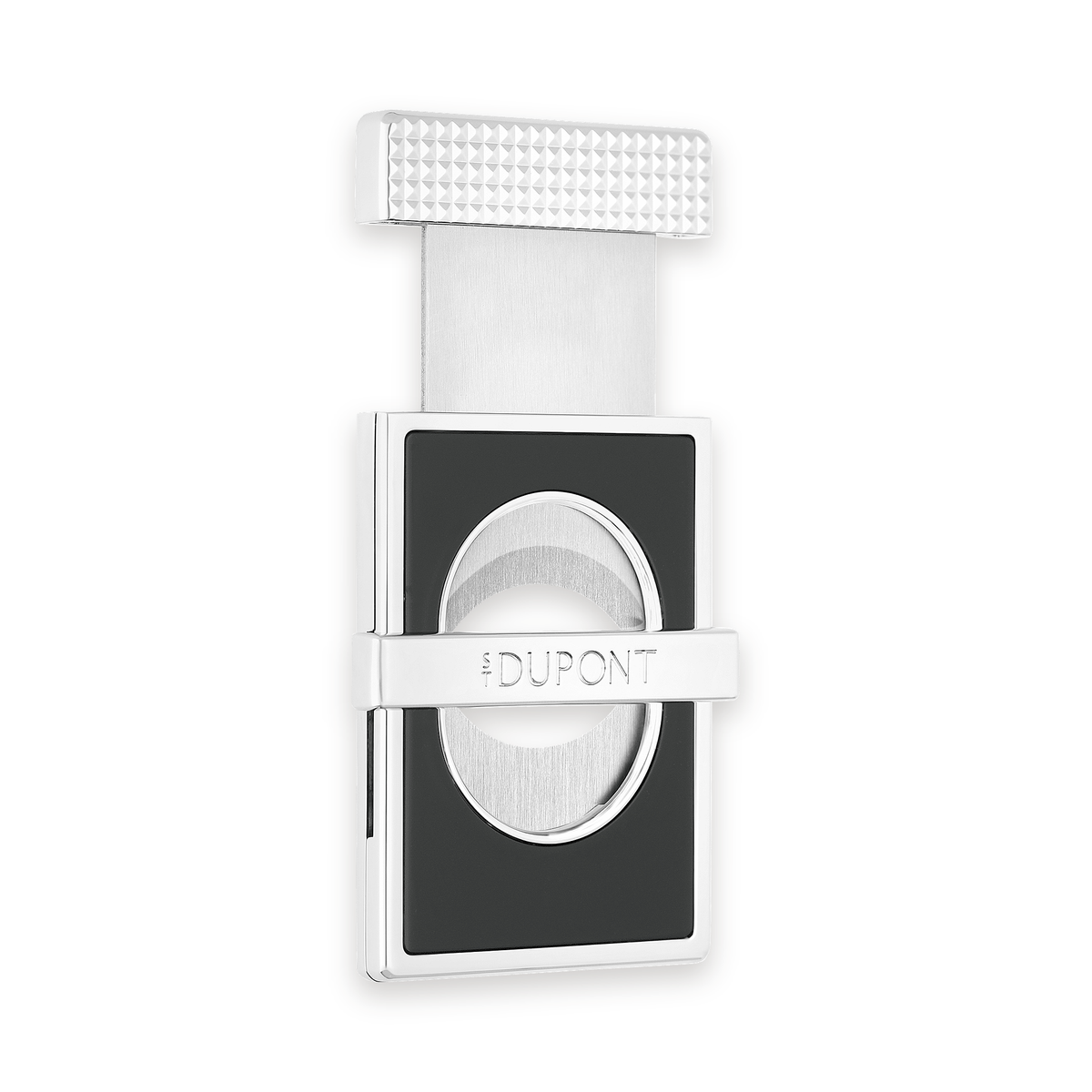 S.T. Dupont Slim cigar cutter with the guilloché crown pulled up and the blade open