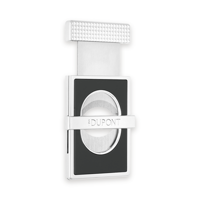 S.T. Dupont Slim cigar cutter with the guilloché crown pulled up and the blade open