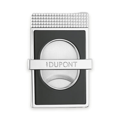 S.T. Dupont Slim cigar cutter in black lacquer and chrome with the engraved signature bar, front view