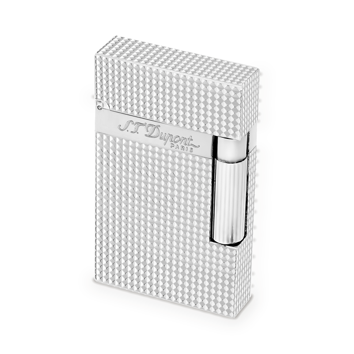 S.T. Dupont Ligne 2 Diamond Head lighter in palladium, three-quarter view, cap closed