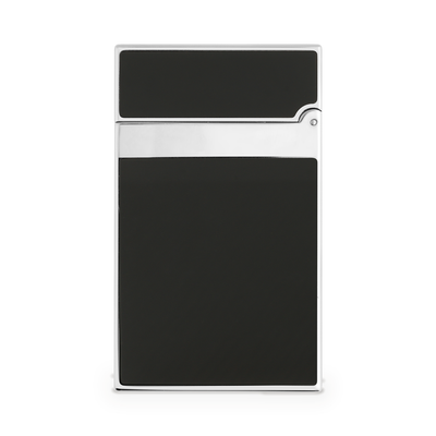 S.T. Dupont Ligne 2 lighter in black lacquer and palladium, reverse view showing the plain lacquer panel