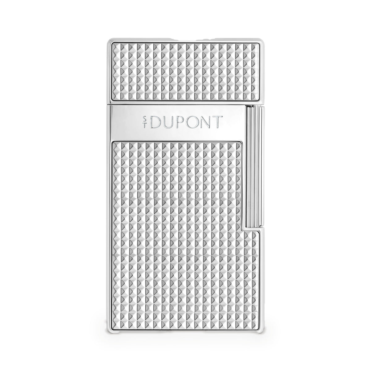 S.T. Dupont Biggy Diamond Head torch lighter in chrome, front view, cap closed