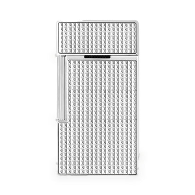 S.T. Dupont Biggy Diamond Head torch lighter in chrome, reverse view of the guilloché body