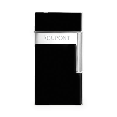 S.T. Dupont Biggy torch lighter in black lacquer with chrome trim, front view, cap closed