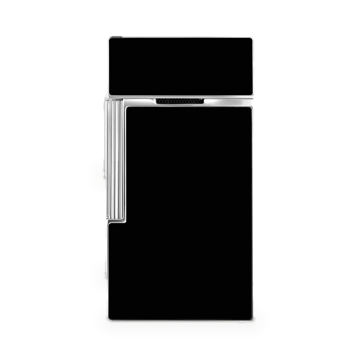 S.T. Dupont Biggy torch lighter in black lacquer and chrome, reverse view showing the plain lacquer panel