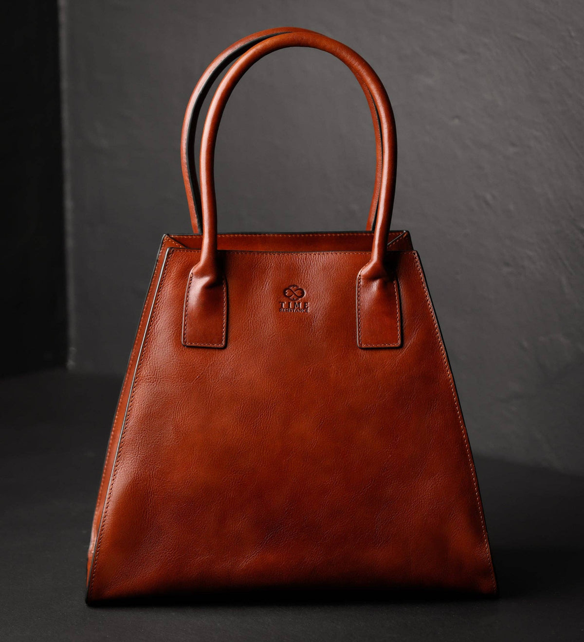 The Woman in White cognac brown leather tote by Time Resistance in full-grain vegetable-tanned Italian Vachetta, view 7 of 12