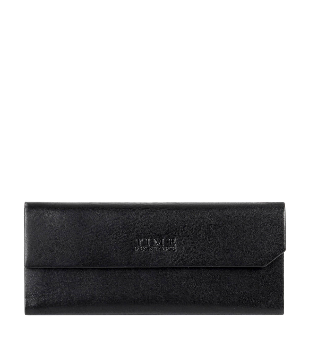 The Riddle of the Sands black leather glasses case in Italian Vachetta (Time Resistance), closed flat
