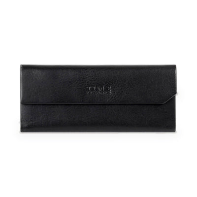 The Riddle of the Sands black leather glasses case in Italian Vachetta (Time Resistance), closed flat