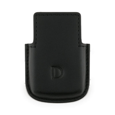 S.T. Dupont Ligne 2 lighter case in smooth black calf leather with the embossed D, front view