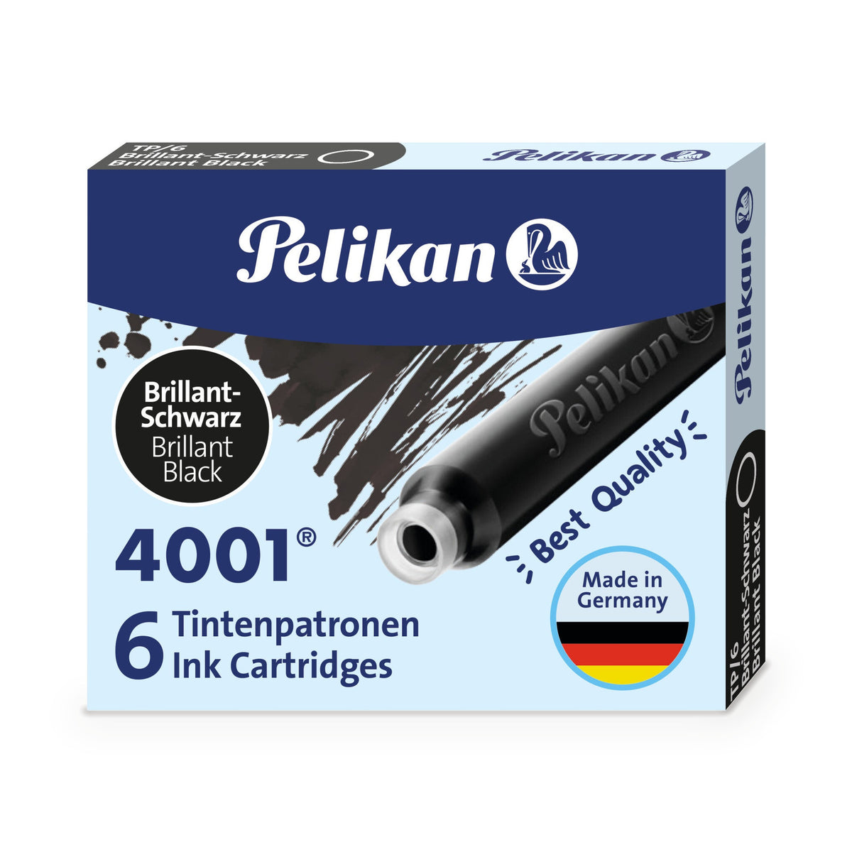Pelikan 4001 TP/6 ink cartridges, pack of 6, Brilliant Black