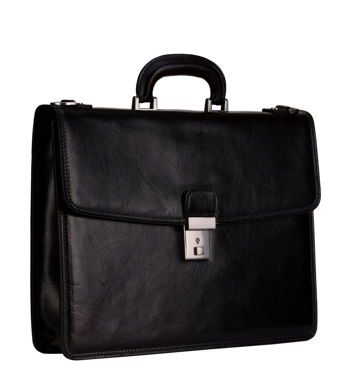The Sound of the Mountain black leather briefcase in Italian Vachetta (Time Resistance) — view 2