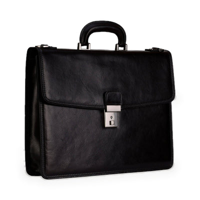 The Sound of the Mountain black leather briefcase in Italian Vachetta (Time Resistance) — view 2