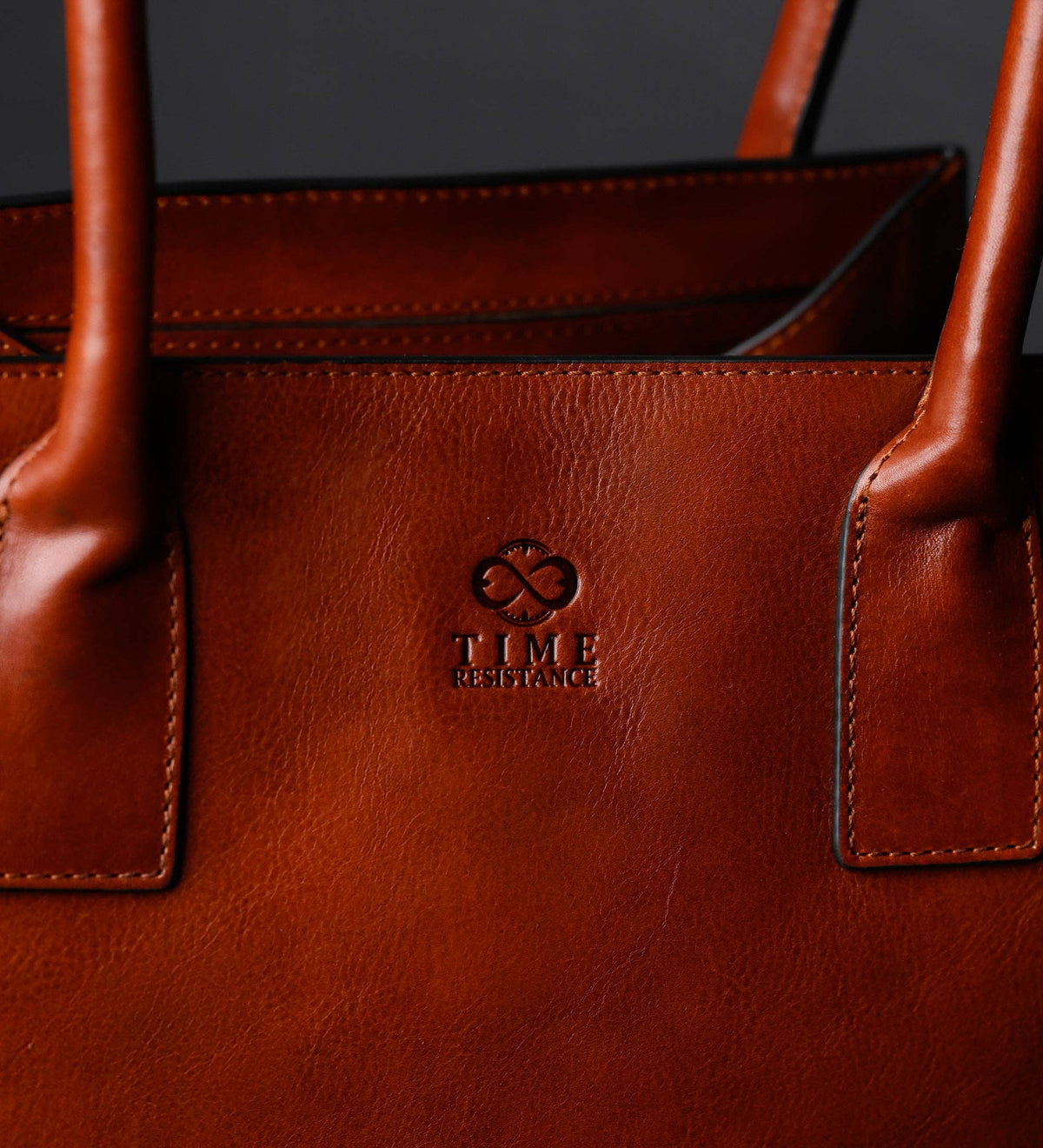 The Woman in White cognac brown leather tote by Time Resistance in full-grain vegetable-tanned Italian Vachetta, view 9 of 12