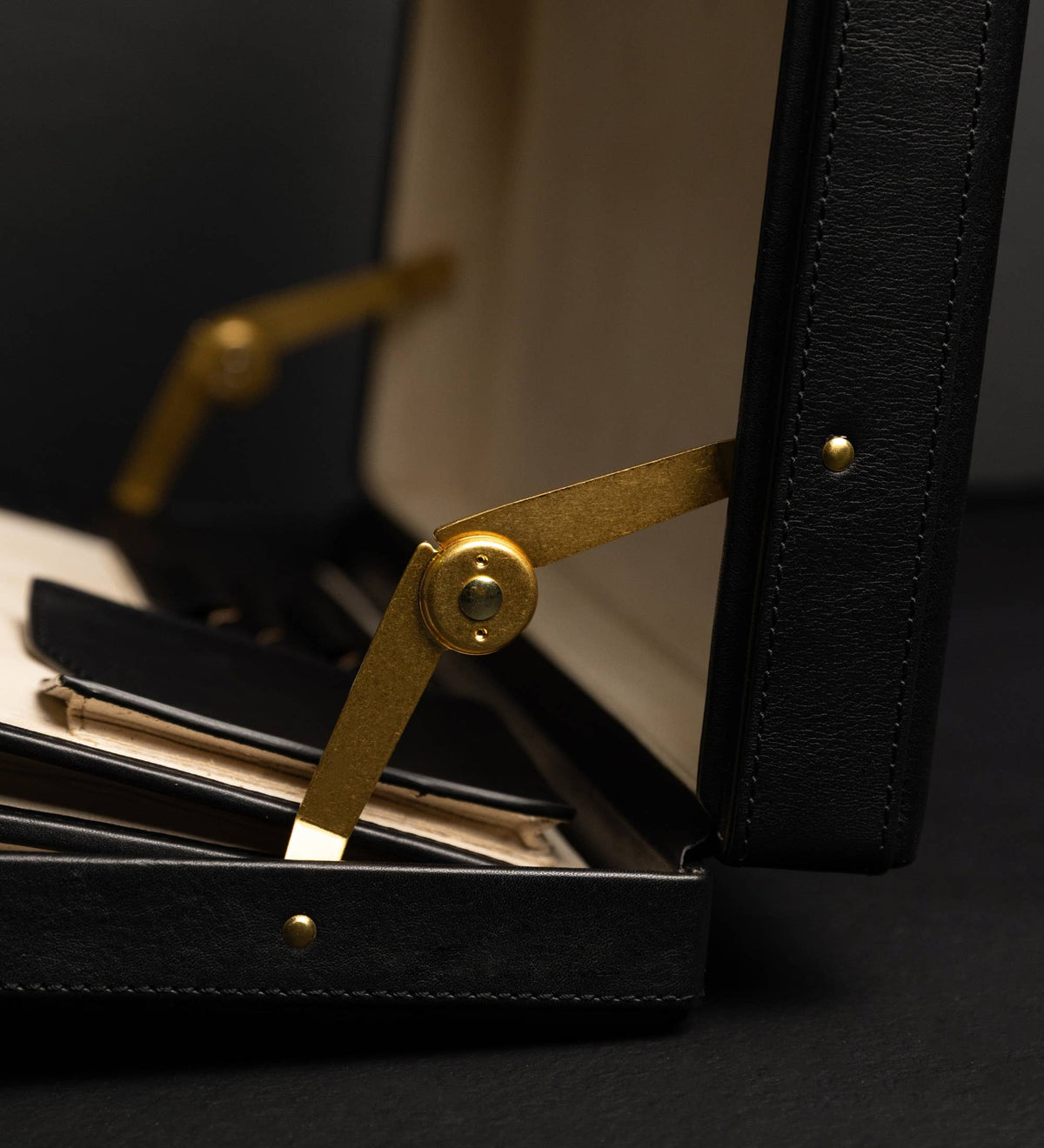Vendetta black leather attaché case by Time Resistance in full-grain vegetable-tanned Italian Vachetta, view 8 of 11