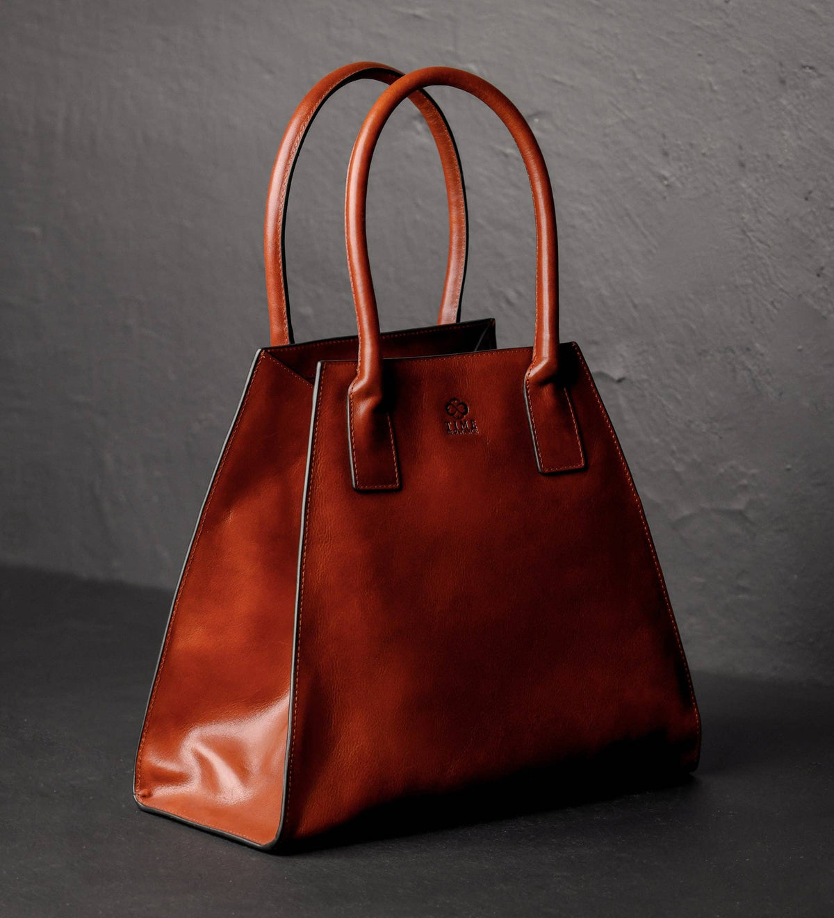 The Woman in White cognac brown leather tote by Time Resistance in full-grain vegetable-tanned Italian Vachetta, view 8 of 12
