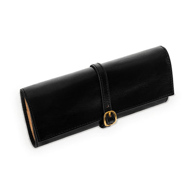 Madame Bovary black leather jewelry roll by Time Resistance in full-grain vegetable-tanned Italian Vachetta, view 3 of 8