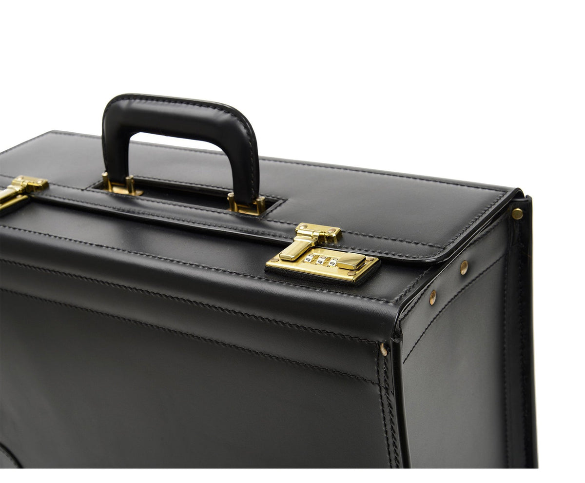 Workhorse Catalog Case — three-dial combination lock and solid brass hardware detail