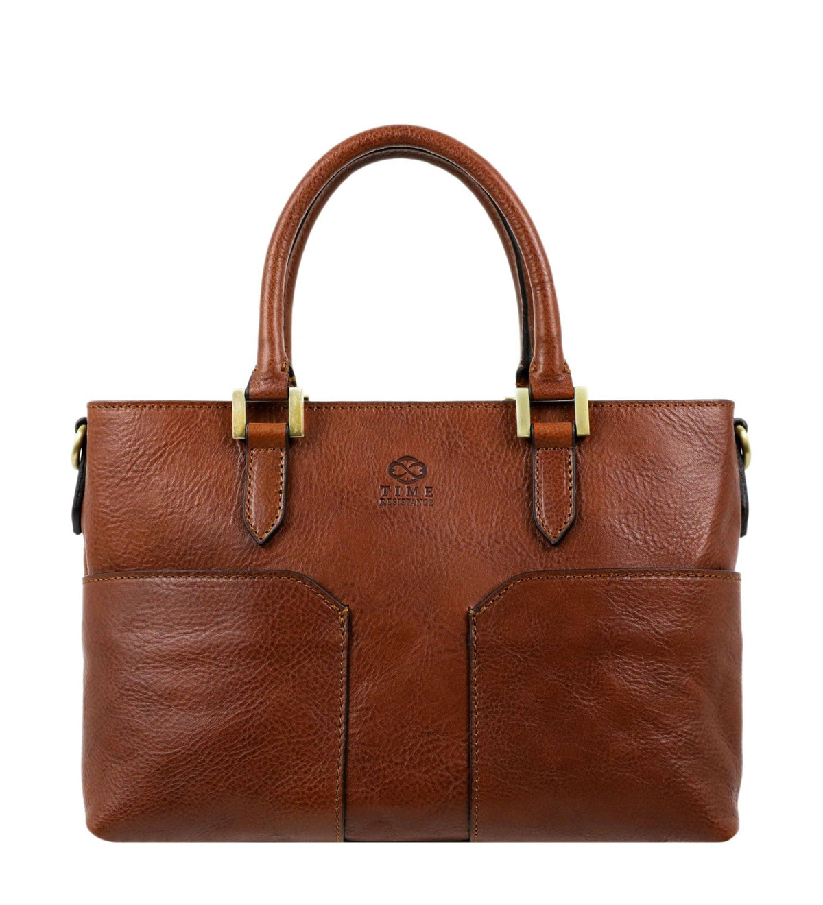 Camilla — cognac brown matte full-grain leather shoulder bag by Time Resistance