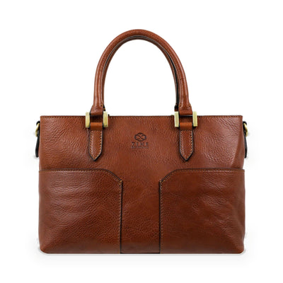 Camilla — cognac brown matte full-grain leather shoulder bag by Time Resistance
