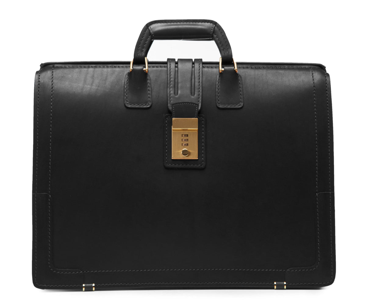 Churchill Classic Briefcase in black full-grain leather — front view
