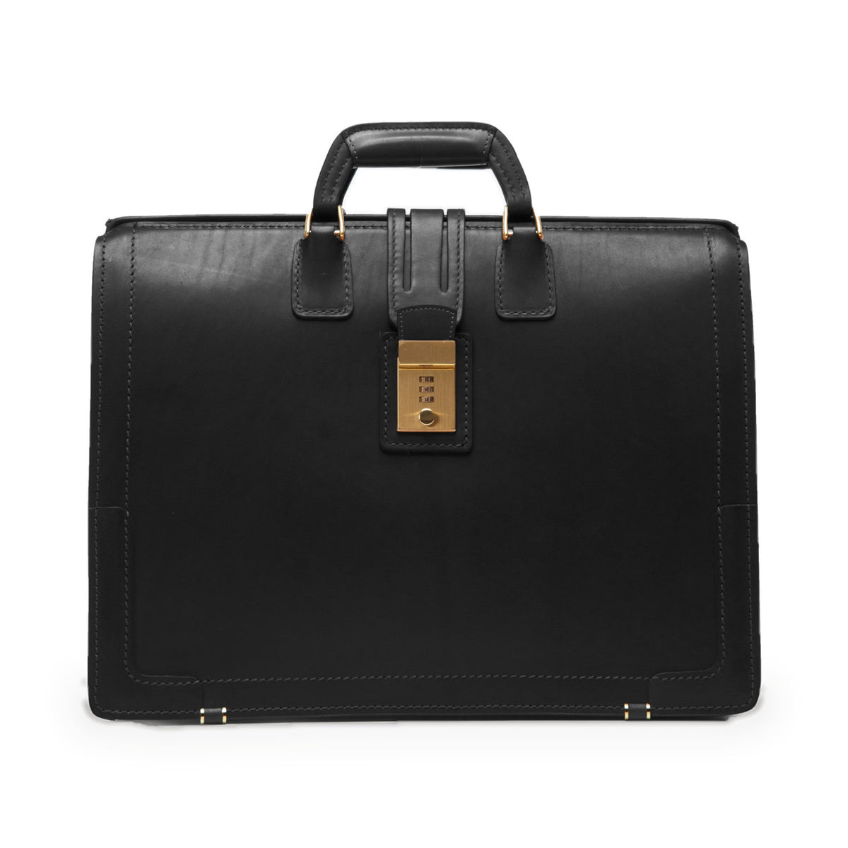 Churchill Classic Briefcase in black full-grain leather — front view