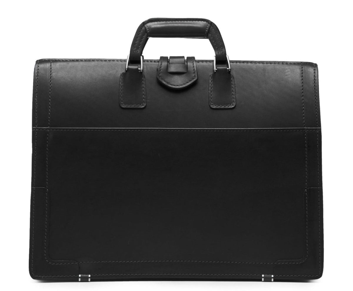 Churchill Classic Briefcase in black full-grain leather — angle view